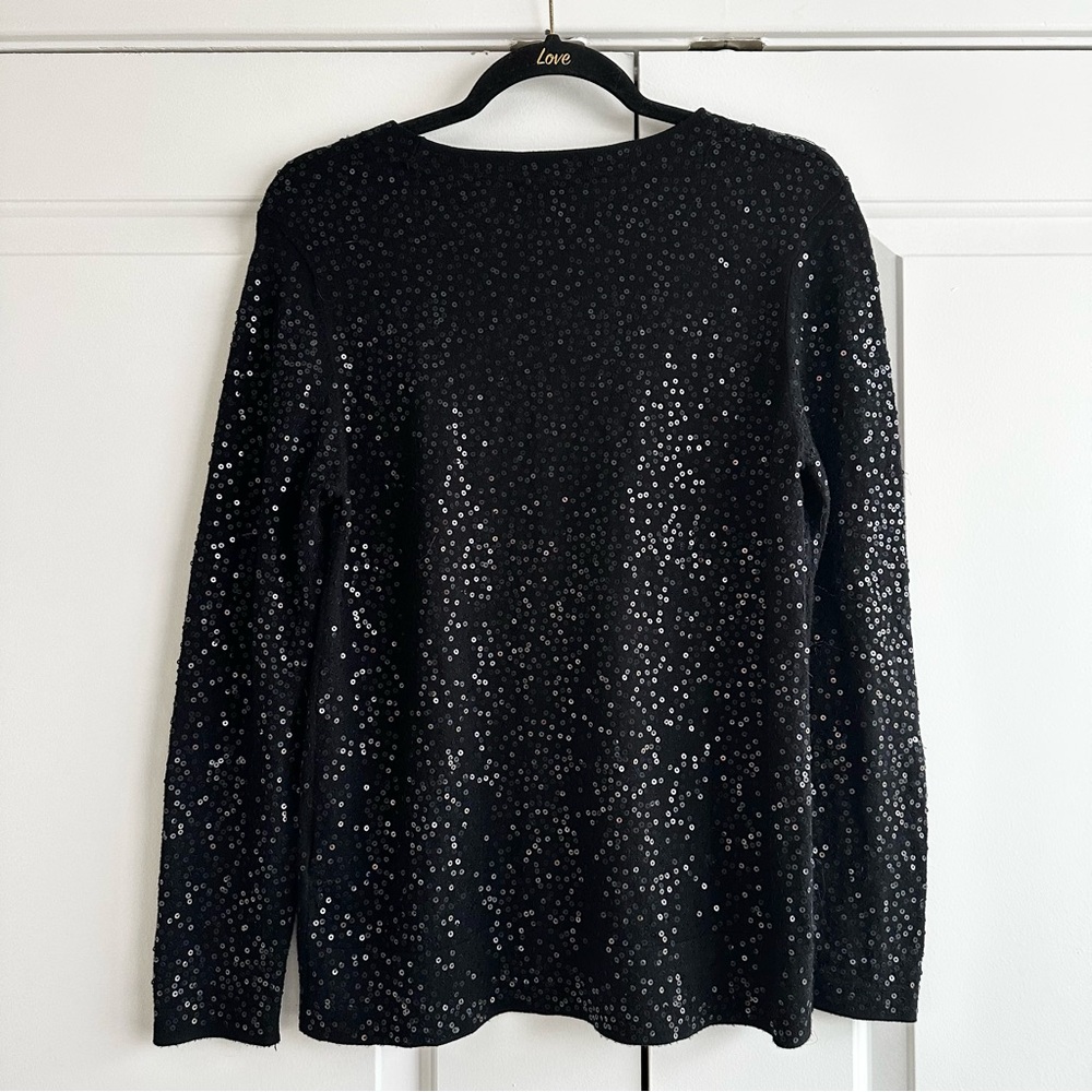 Donna Karan Black Sequin Long Sleeve Top - Picture 2 of 6